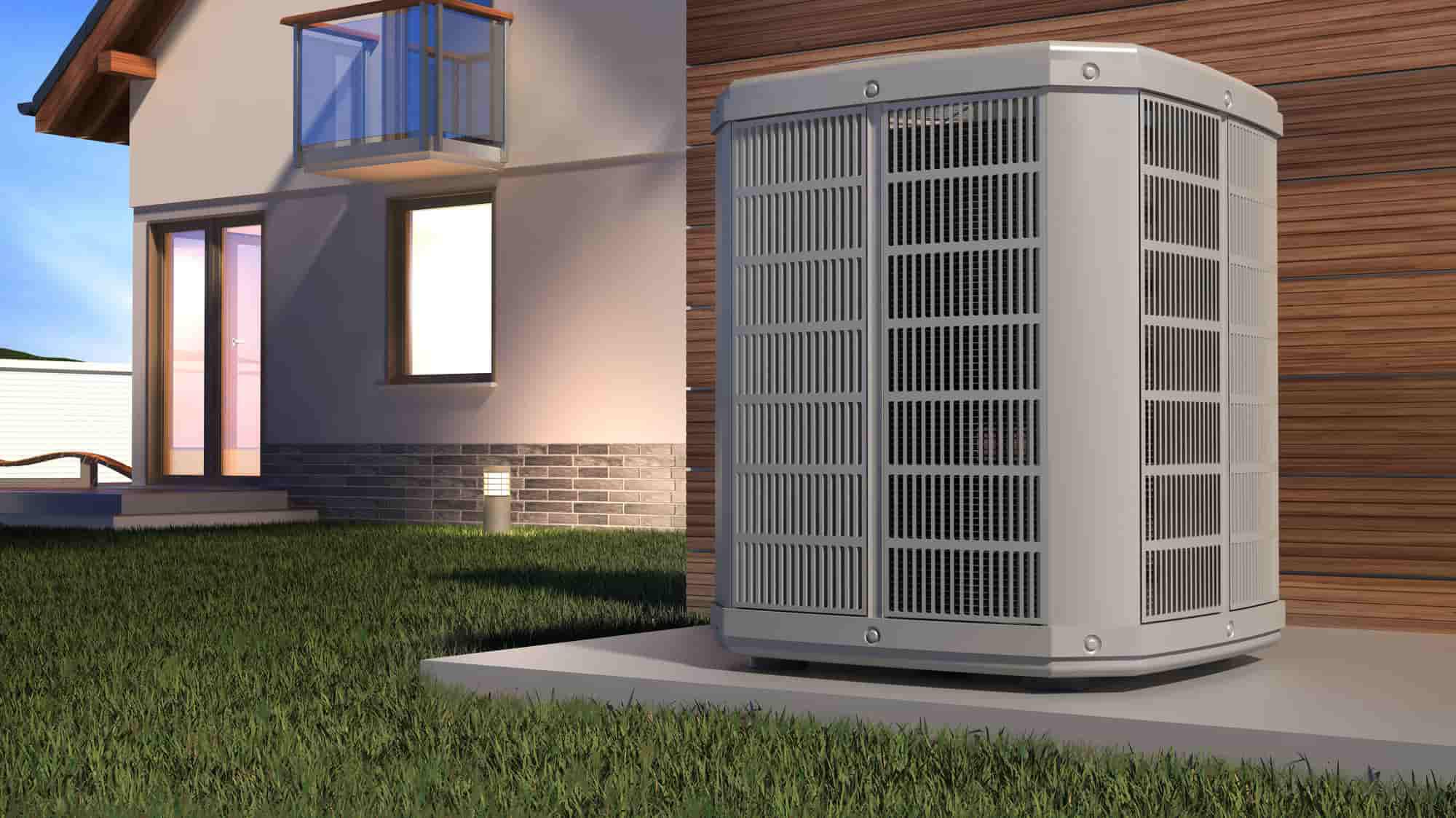 Photo of a heat pump in a yard